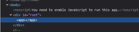 Code HTML affichant un message pour activer JavaScript.